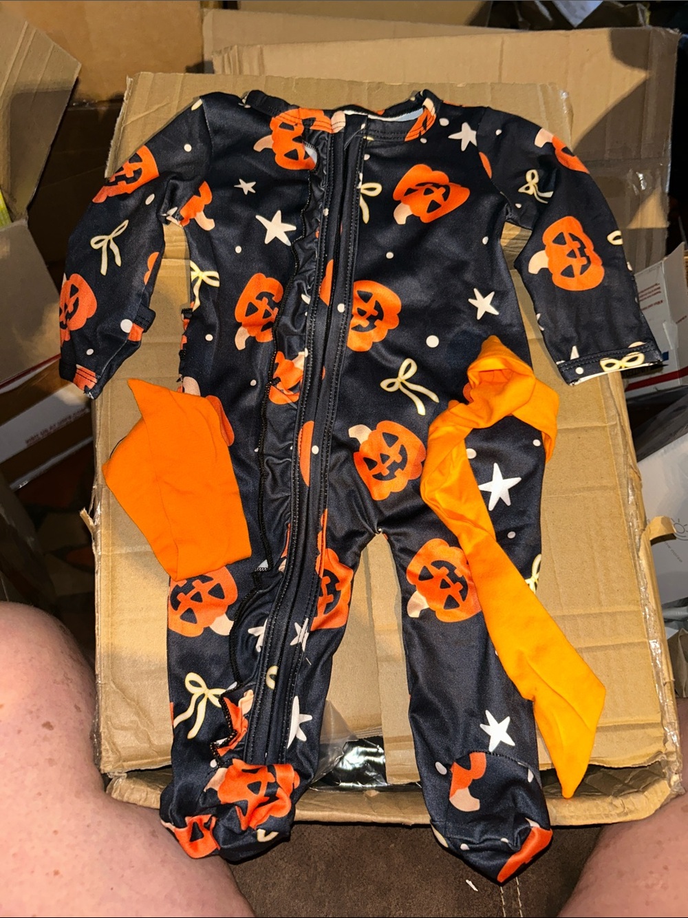 Halloween Pumpkin Infant Footed Sleeper with Orange Accents